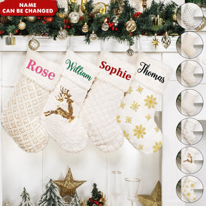 Personalized Embroidered Name Christmas Stockings Plush Sequin