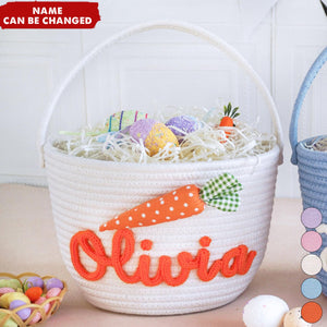 Custom Kids Name Personalized Bunny Carrot Woven Rope Easter Basket