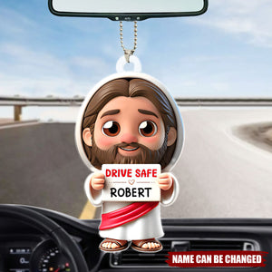 Jesus Drive Safe - Personalized Customized Acrylic Car Ornament - Gift For Family Members, Friends, Siblings, Loved One