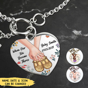 When Our Two Became Three - Personalized Heart Bracelet