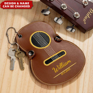 Leather Embroidered Personalized Guitar Pick Bag - Gift for Music Lovers