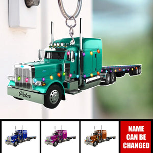 Truck With Flatbed Trailer Personalized Acrylic Keychain, Gift For Trucker