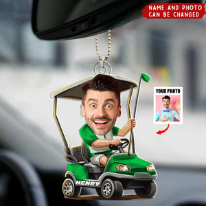 Personalized Golfer Face Photo Acrylic Car Ornament - Gift For Golf Lover