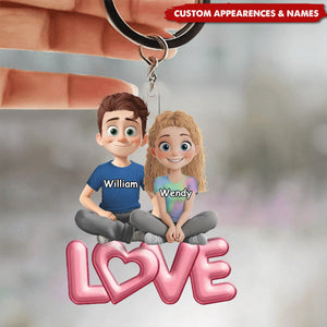 Love Is Sharing Your Popcorn - Couple Personalized Acrylic Keychain - Gift For Husband Wife, Anniversary