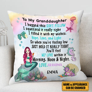 Personalized Gift For Granddaughter Daughter Mermaid Girl Hug This Pillow