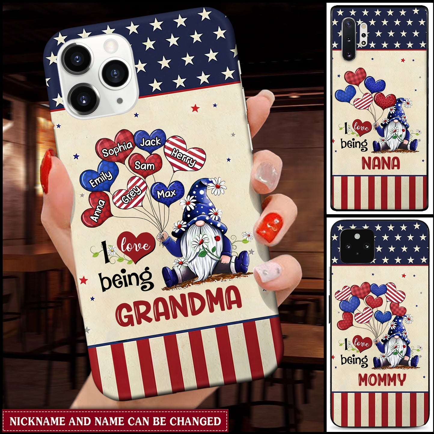 July 4th Gift Independence Day - I Love Being Grandma Dwarf Balloons - Personalized Heart Phone case