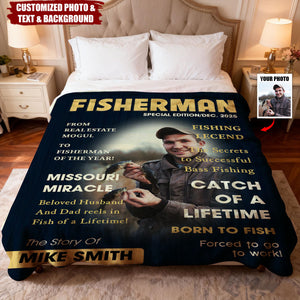 Man Cave Fishing Art - Personalized Blanket, Gift For Fisher