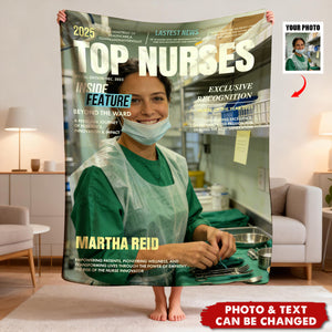 Top Nurses Magazine Cover Gift, Custom Nurse Photo Blanket