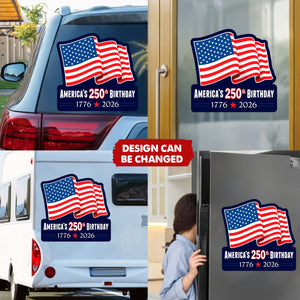 Patriotic American USA Flag - 250th Birthday 1776-2026 Car Window Decal Sticker