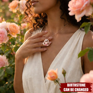 Highland Cow Hugging Birthday Love - Personalized Heart Pendant Birthstone Necklace