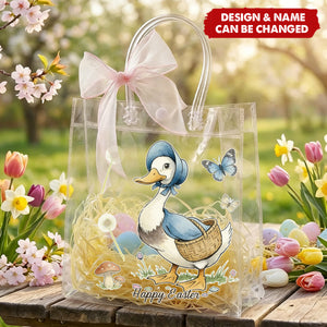 Pink Bow Ribbon Personalized Easter Rabbit Transparent Gift Bag - Easter Party Favors for Family Kids