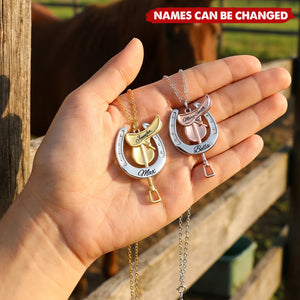 Personalized Horseshoe Saddle Protective Engraved Necklace - Gift for Horse Owners, Lovers