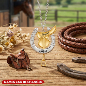 Personalized Horseshoe Saddle Protective Engraved Necklace - Gift for Horse Owners, Lovers
