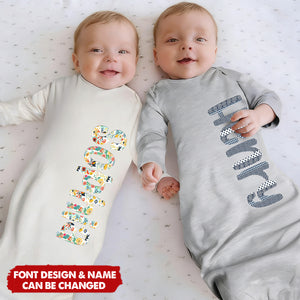 Personalized Colorful Floral Doodle Letter Baby Sleeper Gown Coming Home Outfit Baby Shower Birthday Gift for Newborns