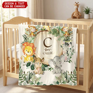 Personalized Cute Cartoon Jungle Animals Soft Throw Blanket - Nursery Room Decor Birthday Baby Shower Gift