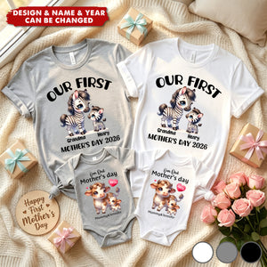 Personalized Cute Bear Bunny Fantasy Baby Bodysuit T-shirt Matching Outfit - First Mother's Day Gift for New Mom Newborn
