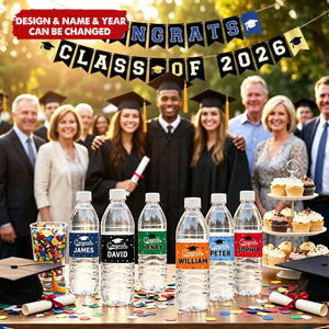 Personalized Grad Class of 2026 Set of 20 Waterproof Graduation Water Bottle Labels Stickers - Graduation Party Gift for Graduates