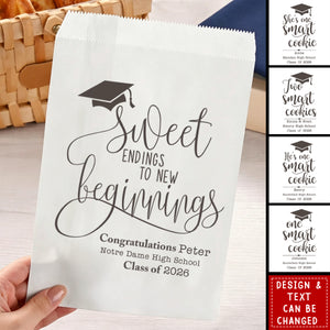 Personalized Grad Cap Smart Cookie Food-Grade Paper Treat Bags Set of 20 Graduation Party Favors Gift