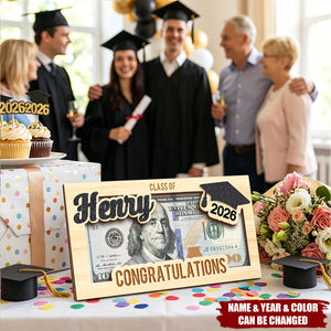 Personalized Congratulations Class of Graduation Wooden Money Holder - Graduation Party Gift for Graduates