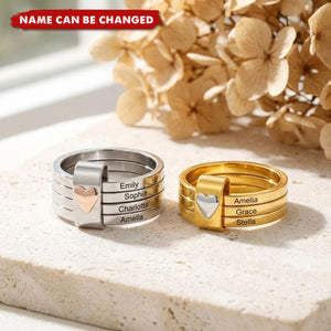 Personalized Heart Accent Sterling Silver Engraved Stacking Rings - Gift For Women