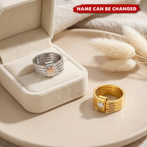 Personalized Heart Accent Sterling Silver Engraved Stacking Rings - Gift For Women