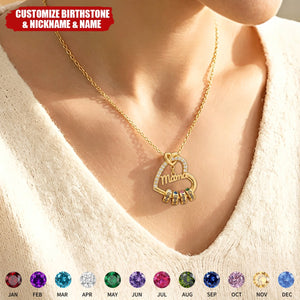 Personalized Zircon Heart Outline Birthstone Engraved Necklace - Gift for Women Mom Grandma