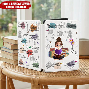Personalized Birth Flower Cartoon Reading Girl Kindle Case with Name and Bookish Quote Birthday Gift for Book Lovers Bookworms