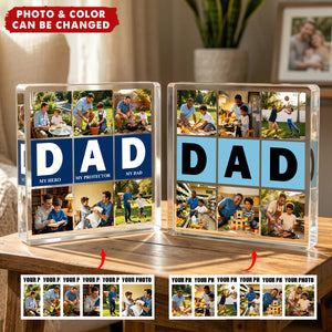 Personalized Dad Nine-Grid 6 Photos Collage Square Acrylic Plaque - Father's Day Birthday Gift for Father