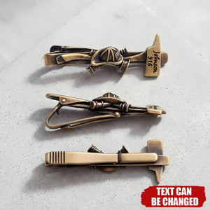 Personalized Fire Helmet Axe Engraved Tie Clip - Retirement Father's Day Birthday Gift for Firefighter Man
