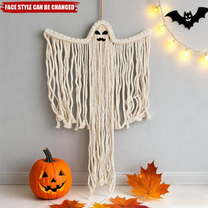 Personalized Spooky Macrame Ghost Cotton Wall Hanging Ornament Gothic Home Decor Halloween Gift for Family Friends