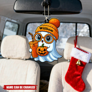 Cute Smiling Ghost With Coffee Drink Personalized Acrylic Car Ornament