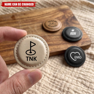 Personalized Golf-Themed Monogram Magnetic PU Leather Golf Ball Marker with Name and Initial Birthday Gift for Golf Lovers Golfers