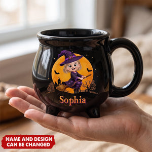 Custom Ceramic Cauldron Coffee Mug - Personalized Halloween Witchy Gifts For Daughter, Granddaughter - Little Witch Magic