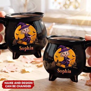 Custom Ceramic Cauldron Coffee Mug - Personalized Halloween Witchy Gifts For Daughter, Granddaughter - Little Witch Magic