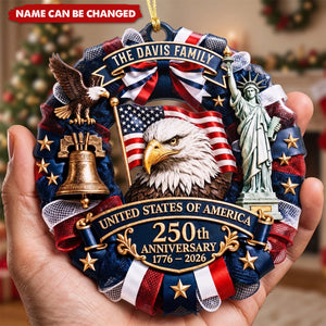 Custom Acrylic Ornament - Personalized America 250th Anniversary Christmas Gifts For Mom, Dad, Brother, Sister - United We Celebrate