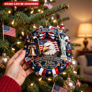 Custom Acrylic Ornament - Personalized America 250th Anniversary Christmas Gifts For Mom, Dad, Brother, Sister - United We Celebrate