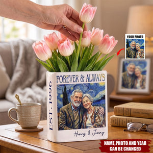 Custom Book Vase - Personalized Anniversary Wedding Gifts For Husband And Wife, Him And Her - Together Under Starry Skies