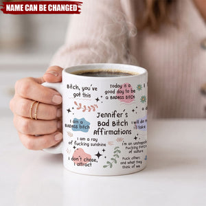 Funny Mug - Bad B*Tch Affirmations - For Coworkers, Friends, Self Gift - 3D Middle Finger - Personalized Mug