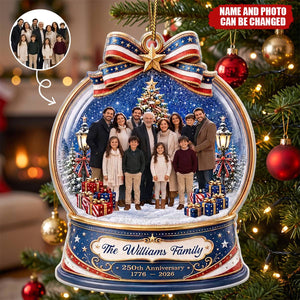 Custom Acrylic Ornament - Personalized Custom Photo Christmas 250th Anniversary Family Wrapped In Love