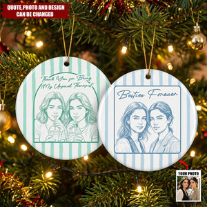 Custom Friend Photo Art Ceramic Ornament - Personalized Ornament - Sketch Stripes, Thank You Friendship Gifts