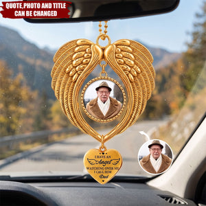Custom Photo Memorial I Have An Angel Watching Over Me - Personalized Angel Wings Photo Ornament