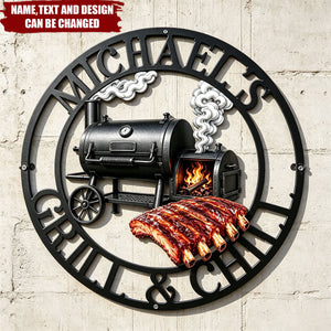 Custom BBQ Shaped Metal Sign - Personalized Grilling Gifts For BBQ Lovers, Family, Friend, Yourself - Smoke Fire Good Times