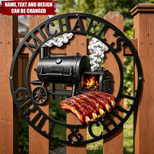 Custom BBQ Shaped Metal Sign - Personalized Grilling Gifts For BBQ Lovers, Family, Friend, Yourself - Smoke Fire Good Times