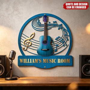Custom Name & Guitar Type - Personalized Metal Sign - Guitar Music Room