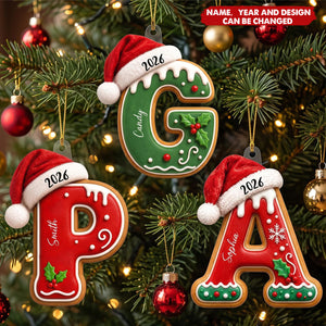 Custom Gingerbread Letter For Family, Kids Stocking Tag Relief Acrylic - Personalized Ornament