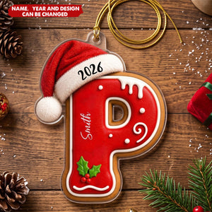 Custom Gingerbread Letter For Family, Kids Stocking Tag Relief Acrylic - Personalized Ornament