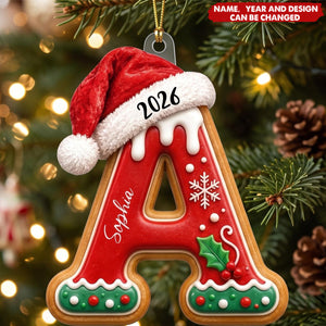 Custom Gingerbread Letter For Family, Kids Stocking Tag Relief Acrylic - Personalized Ornament
