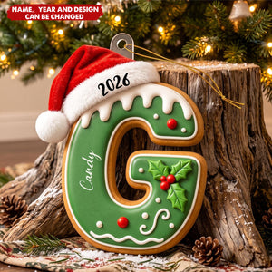 Custom Gingerbread Letter For Family, Kids Stocking Tag Relief Acrylic - Personalized Ornament
