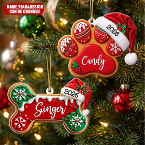 Custom Dog Bone, Fishy Cat Gingerbread Christmas Pet First Christmas - Personalized Ornament