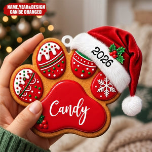Custom Dog Bone, Fishy Cat Gingerbread Christmas Pet First Christmas - Personalized Ornament